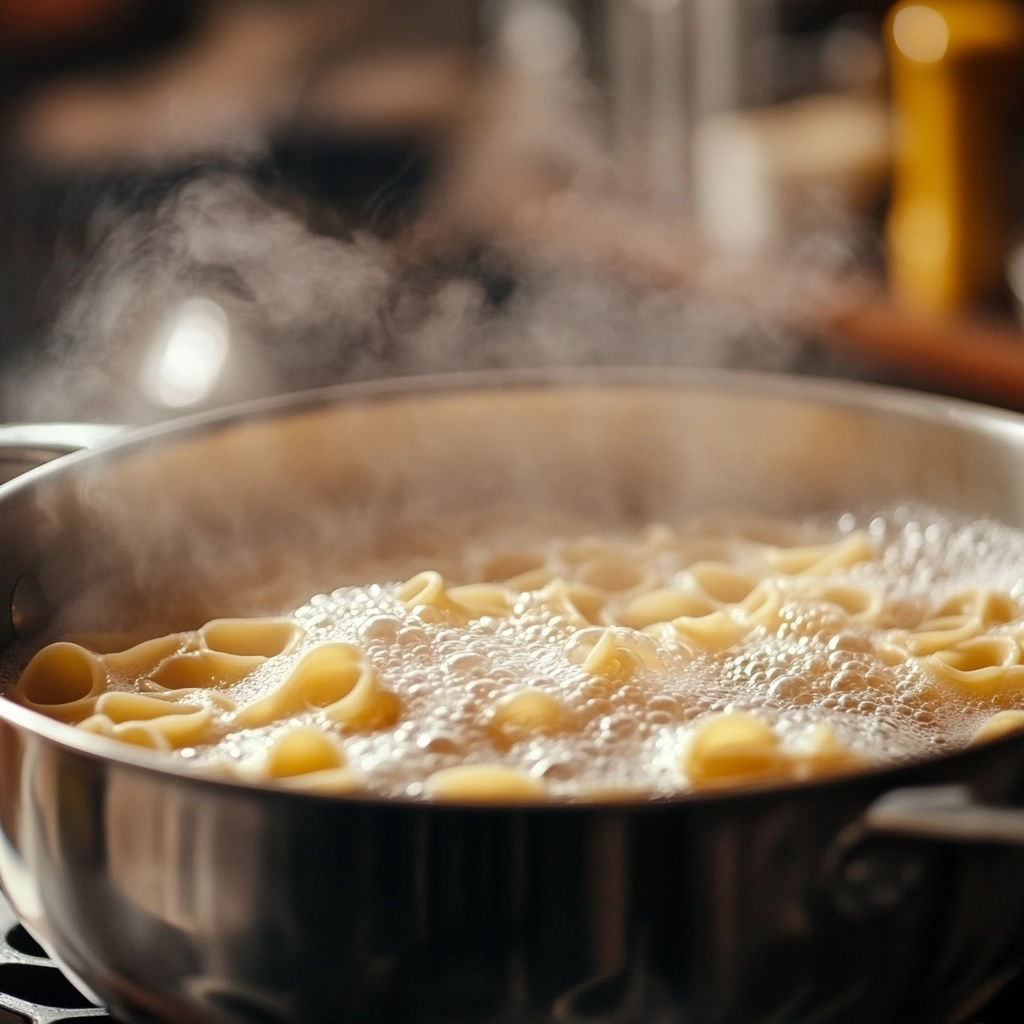  Boiling sacchetti pasta in pot